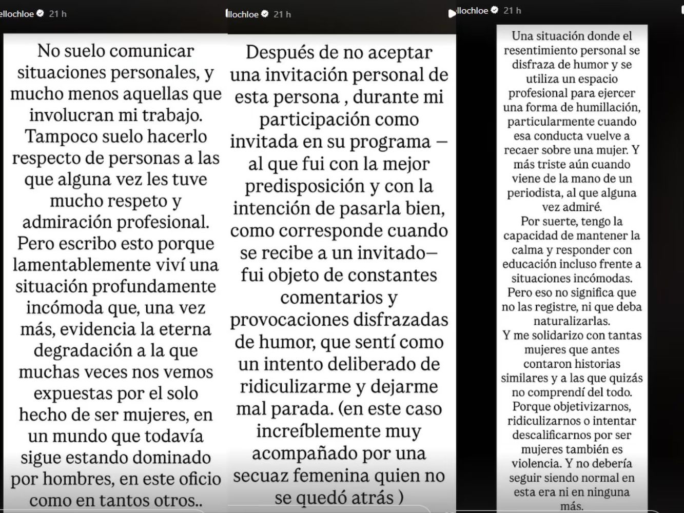 El descargo de Chloé Bello