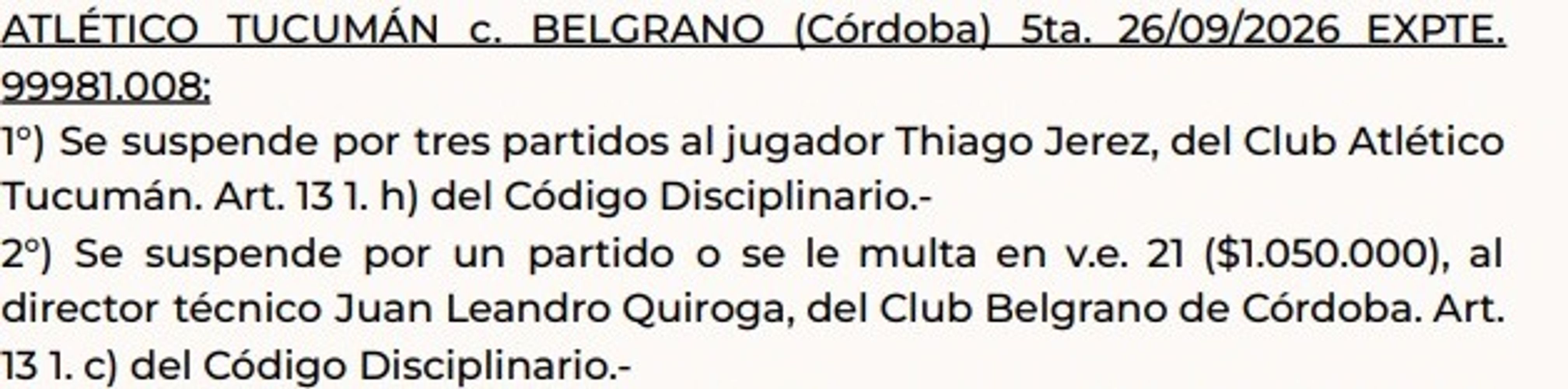 Las sanciones de AFA a Belgrano.