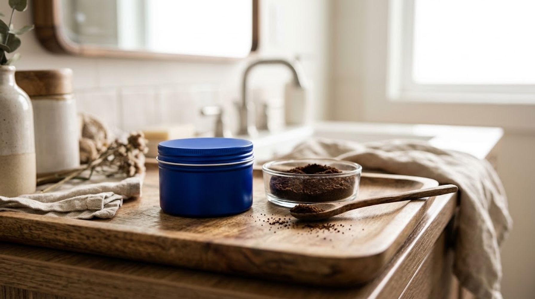 Crema Nivea de lata azul y café.