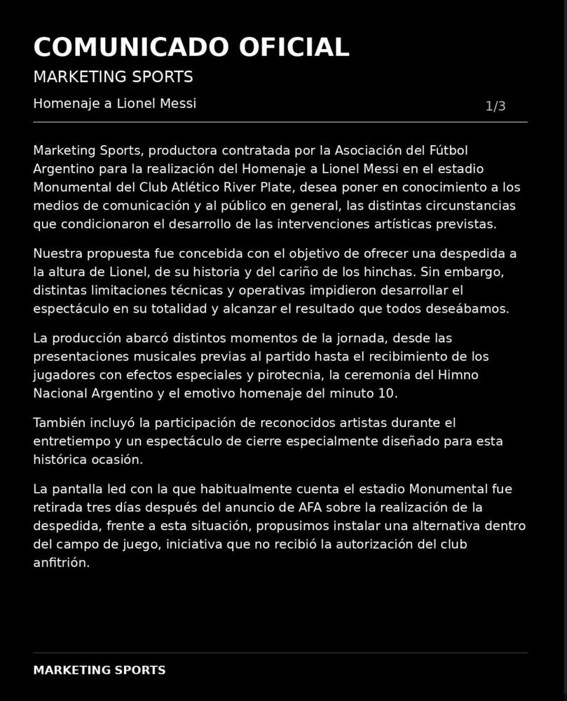 La productora que organizó la despedida de Lionel Messi apuntó contra River Plate.
