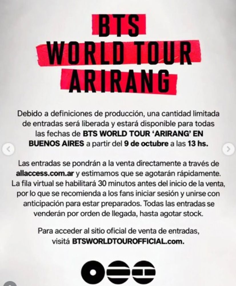 La producción anunció que habrá una cantidad limitada de entradas disponibles para las tres fechas del grupo surcoreano.