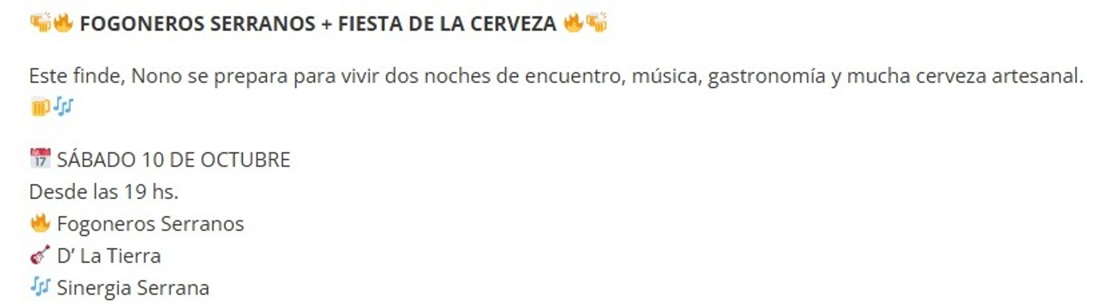 Fiesta de la Cerveza en Nono 2026.