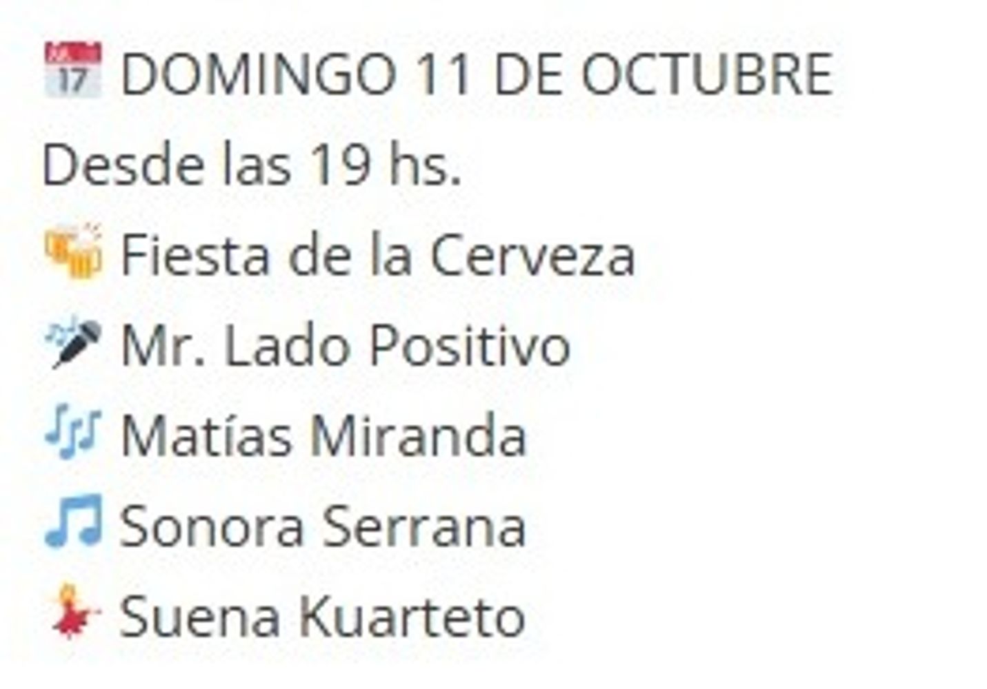 El cronograma del domingo 11 de octub