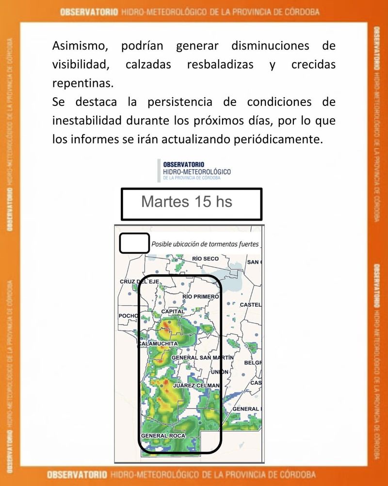 El informe sobre las tormentas en Córdoba para este martes 13 de octubre.