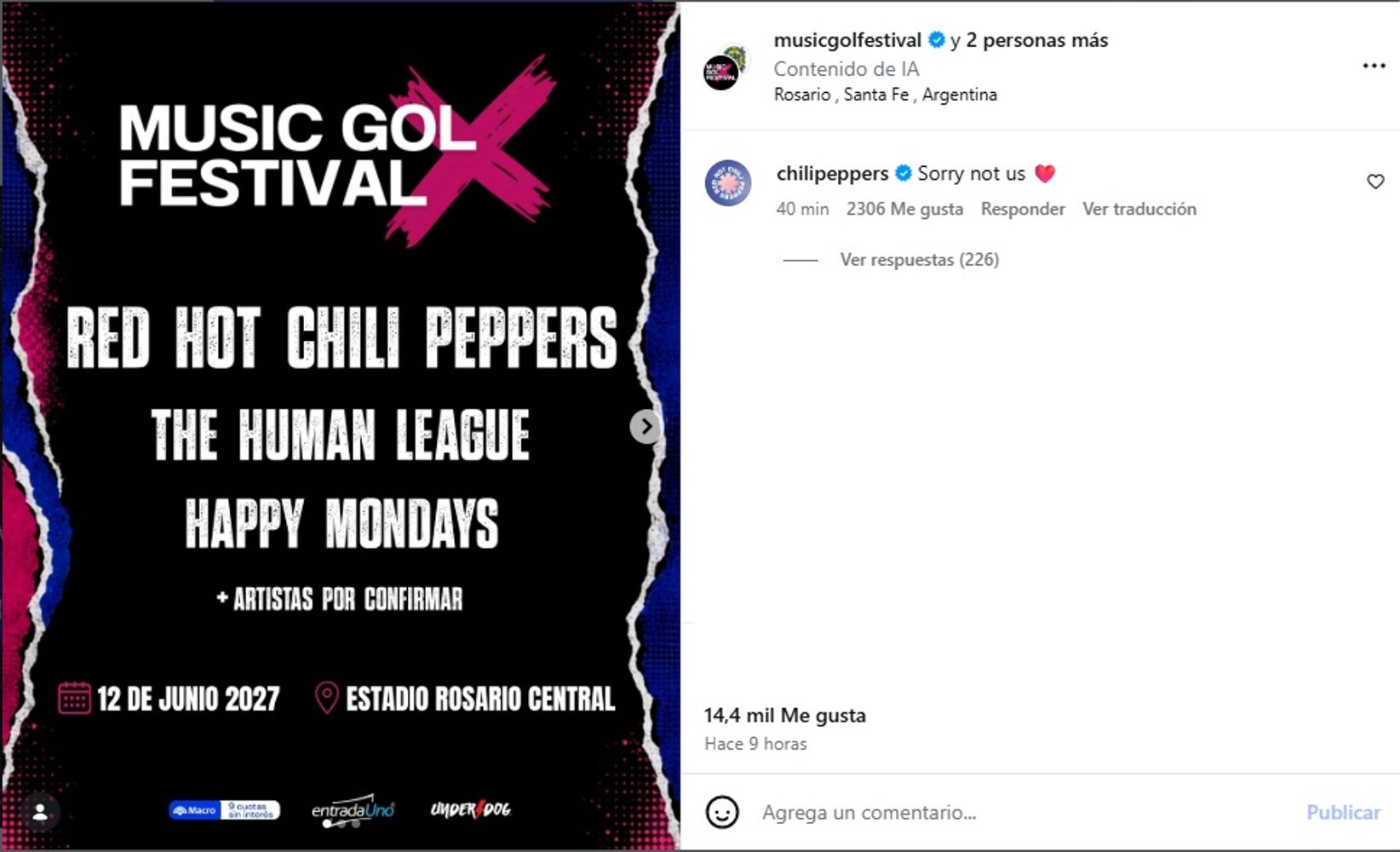RHCP desmintió su llegada al país