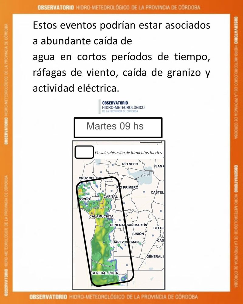 El informe sobre las tormentas en Córdoba para este martes 13 de octubre.
