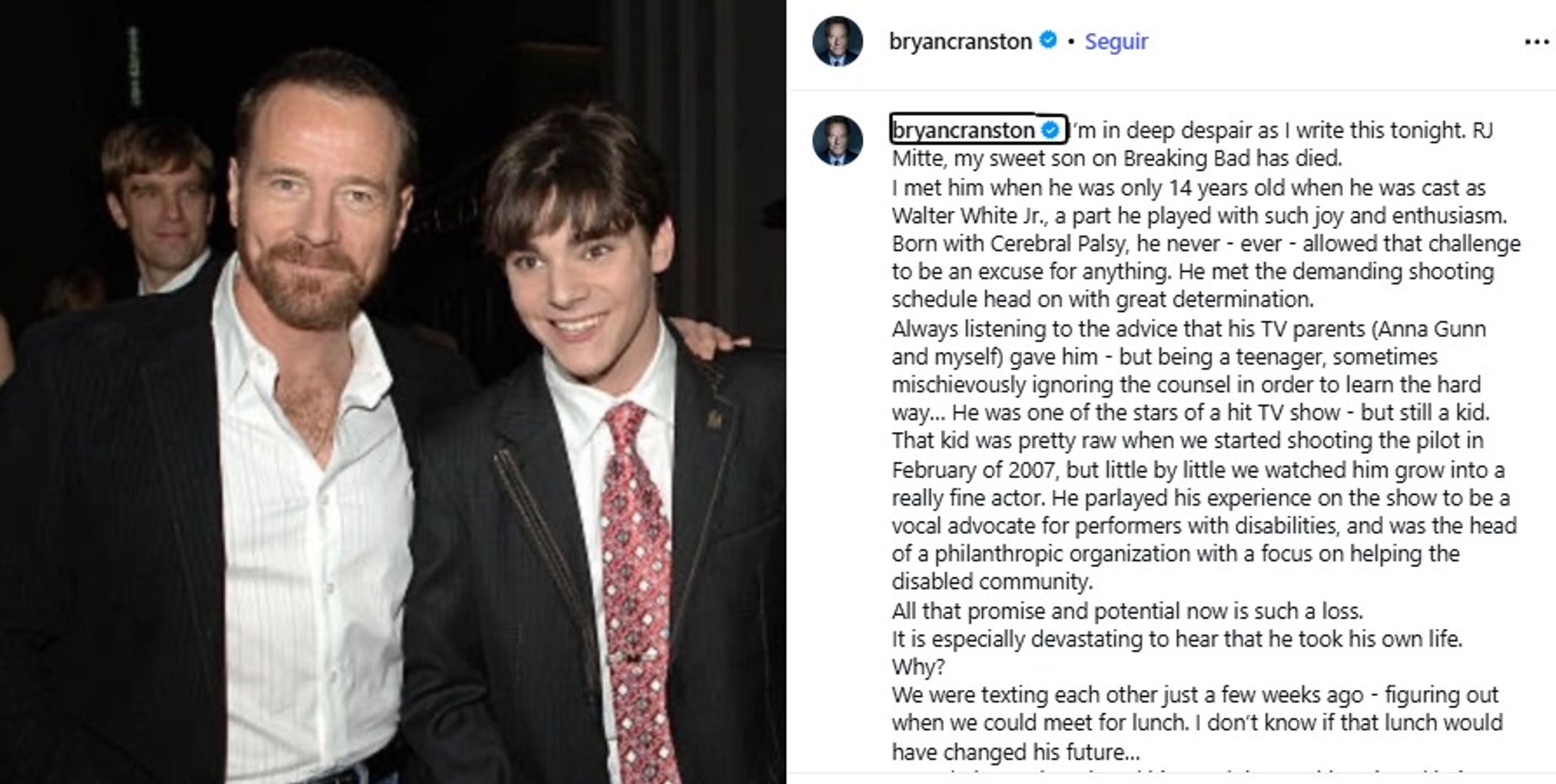 Bryan Cranston y la despedida a RJ Mitte.