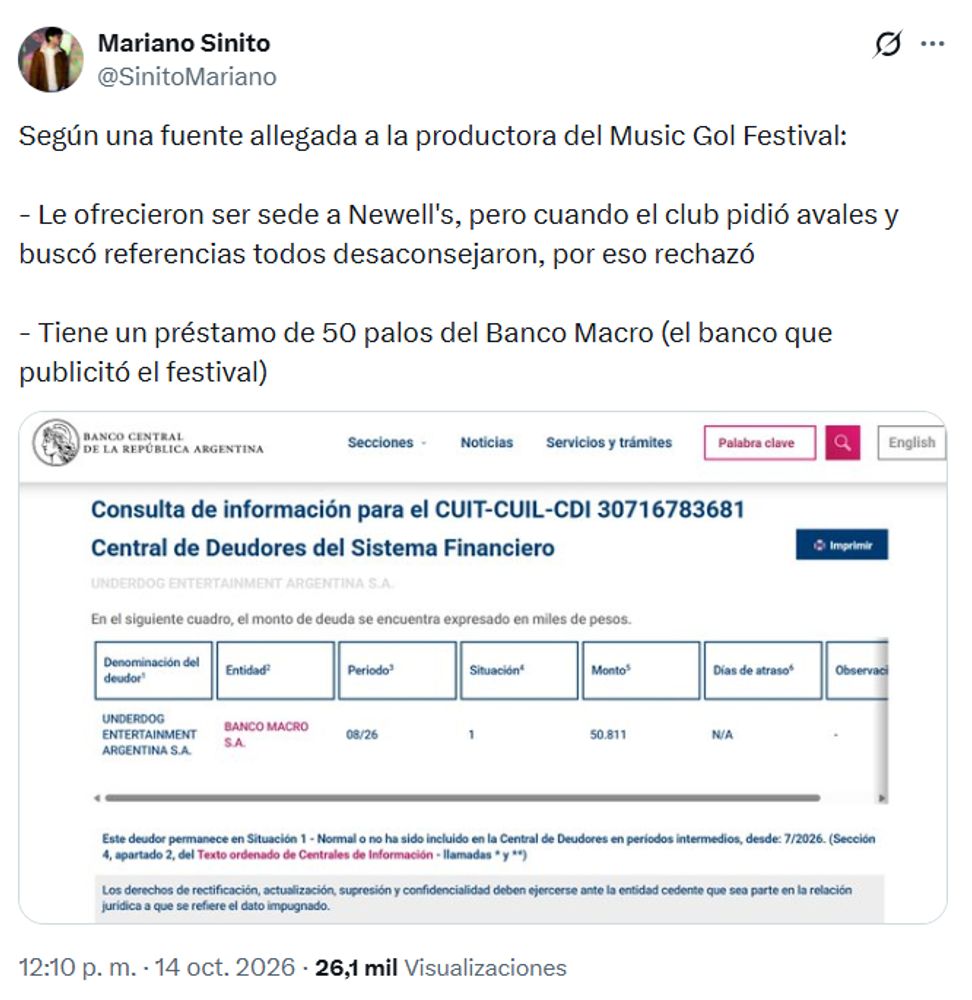 Escándalo por el festival en Rosario: aseguran que Newell's rechazó la propuesta antes que Central