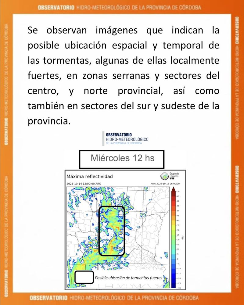 Informe de tormentas desde este 13 de octubre hasta el 15 en Córdoba.