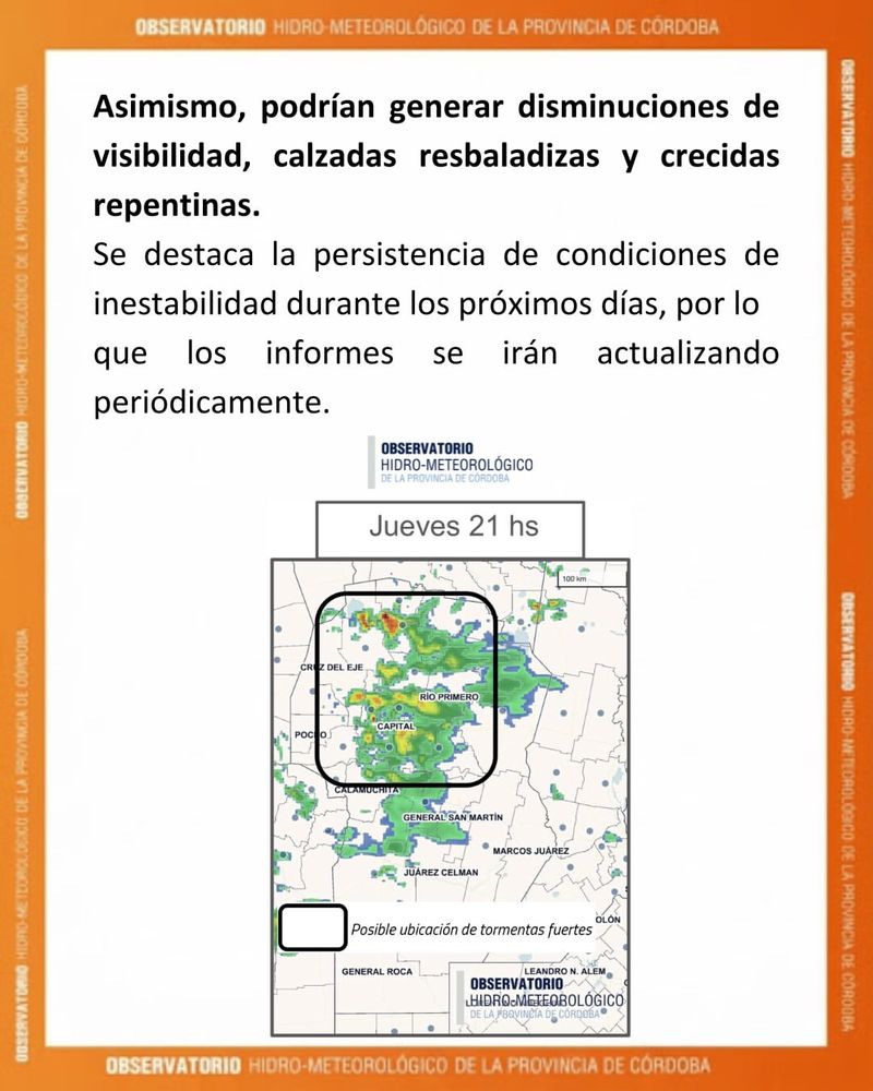 Informe por tormentas para este jueves 15 de octubre en Córdoba