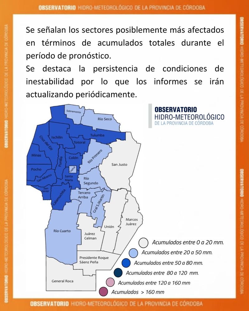 Informe de lluvias para Córdoba.