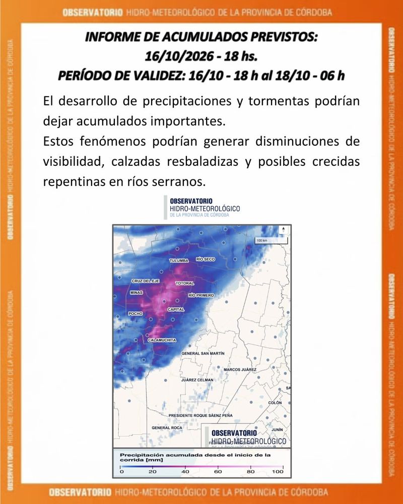 El informe de lluvias para Córdoba.