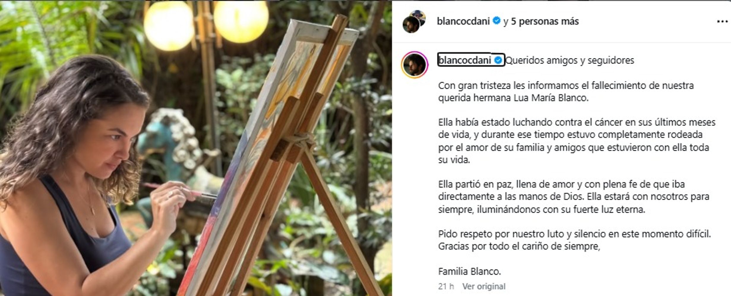 Daniel Blanco comunicó la muerte de Lua Blanco.