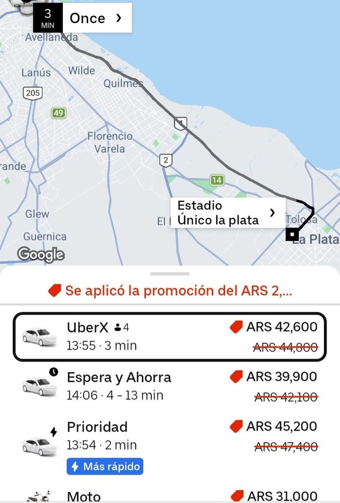 Precios que figuran en Uber.