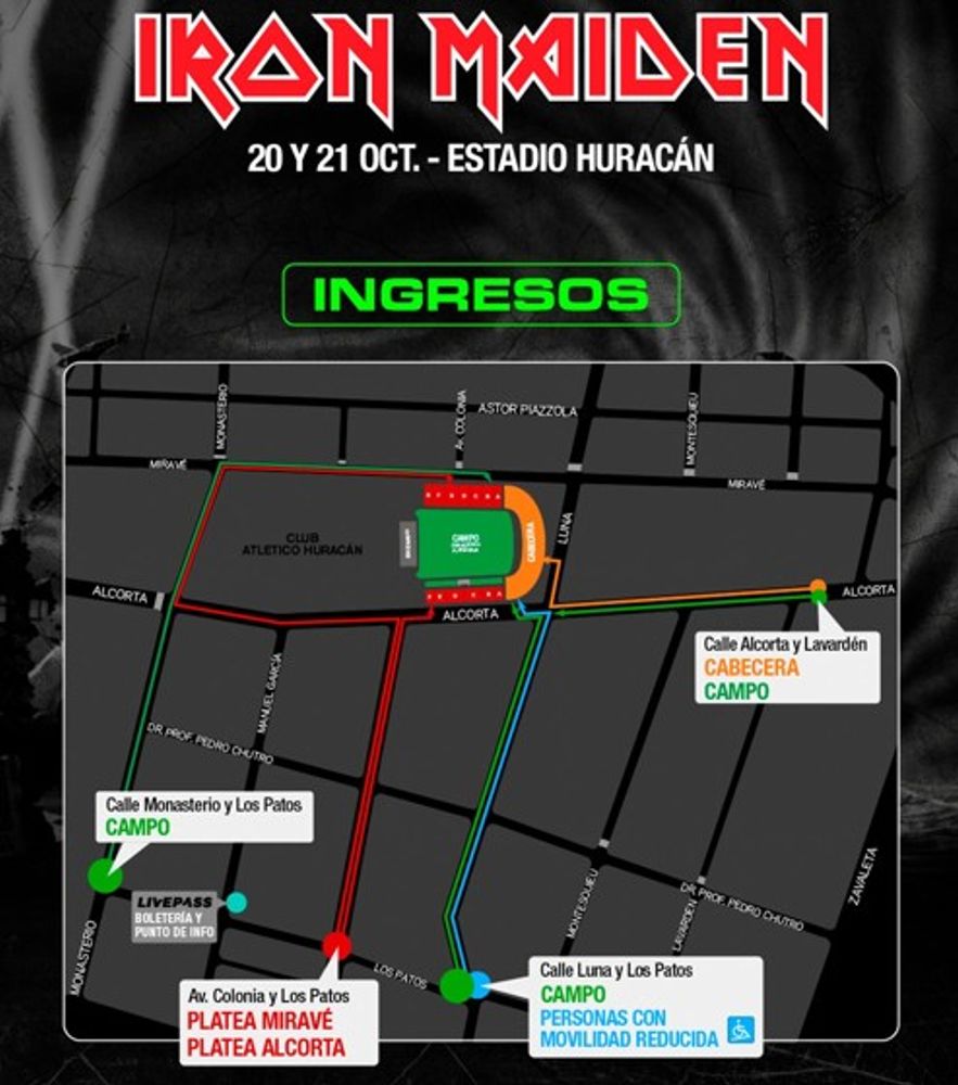 Iron Maiden en Huracán 2026: setlist, horarios, mapa de accesos y cómo llegar en transporte público