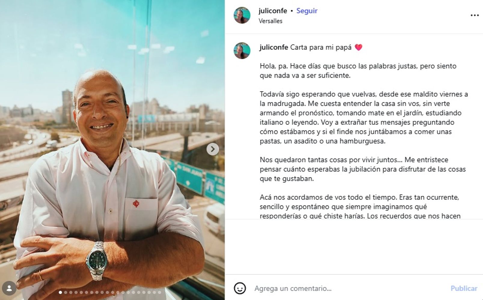 La carta de la hija mayor de Fernando Confessore