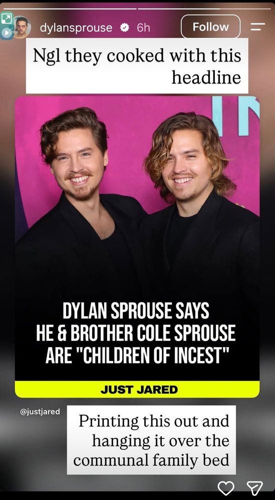Dylan Sprouse respondió con sarcasmo y bromeó con imprimir la noticia.