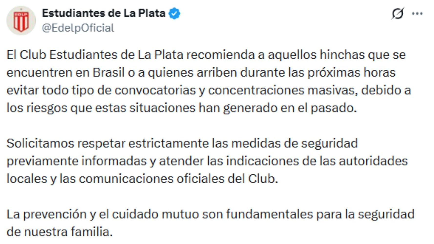 Estudiantes de La Plata lanzó un comunicado.