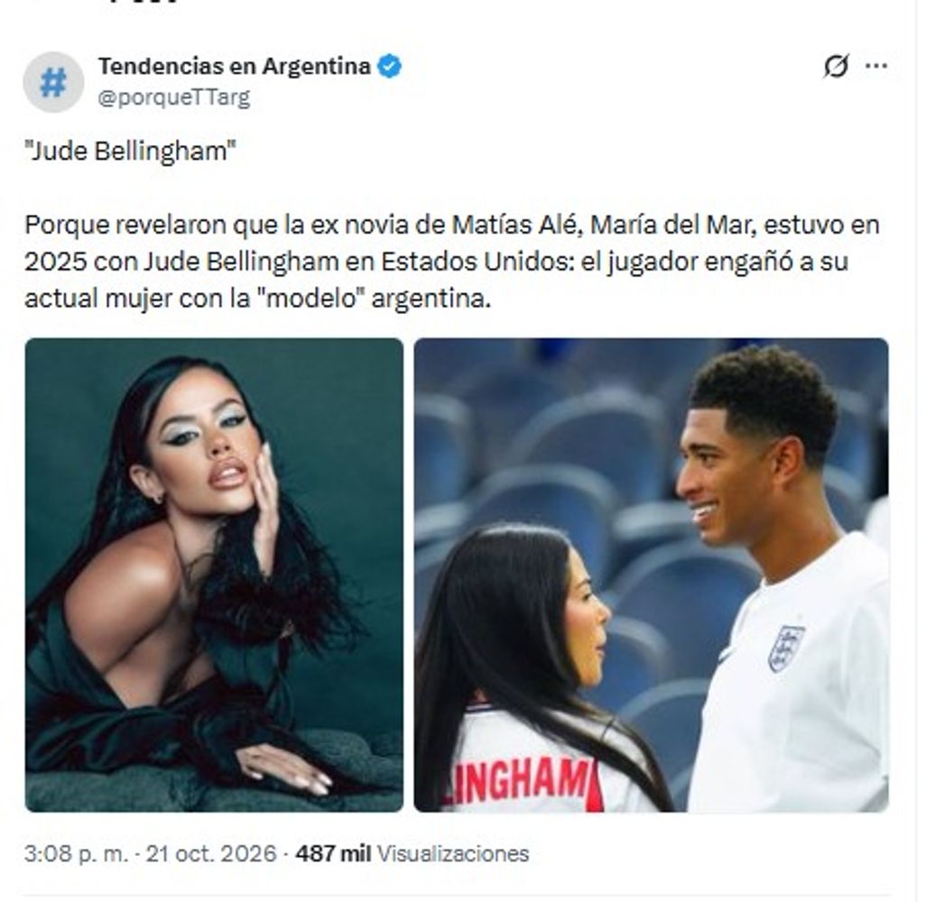 La ex de Matías Alé vinculada con el futbolista del Real Madrid 