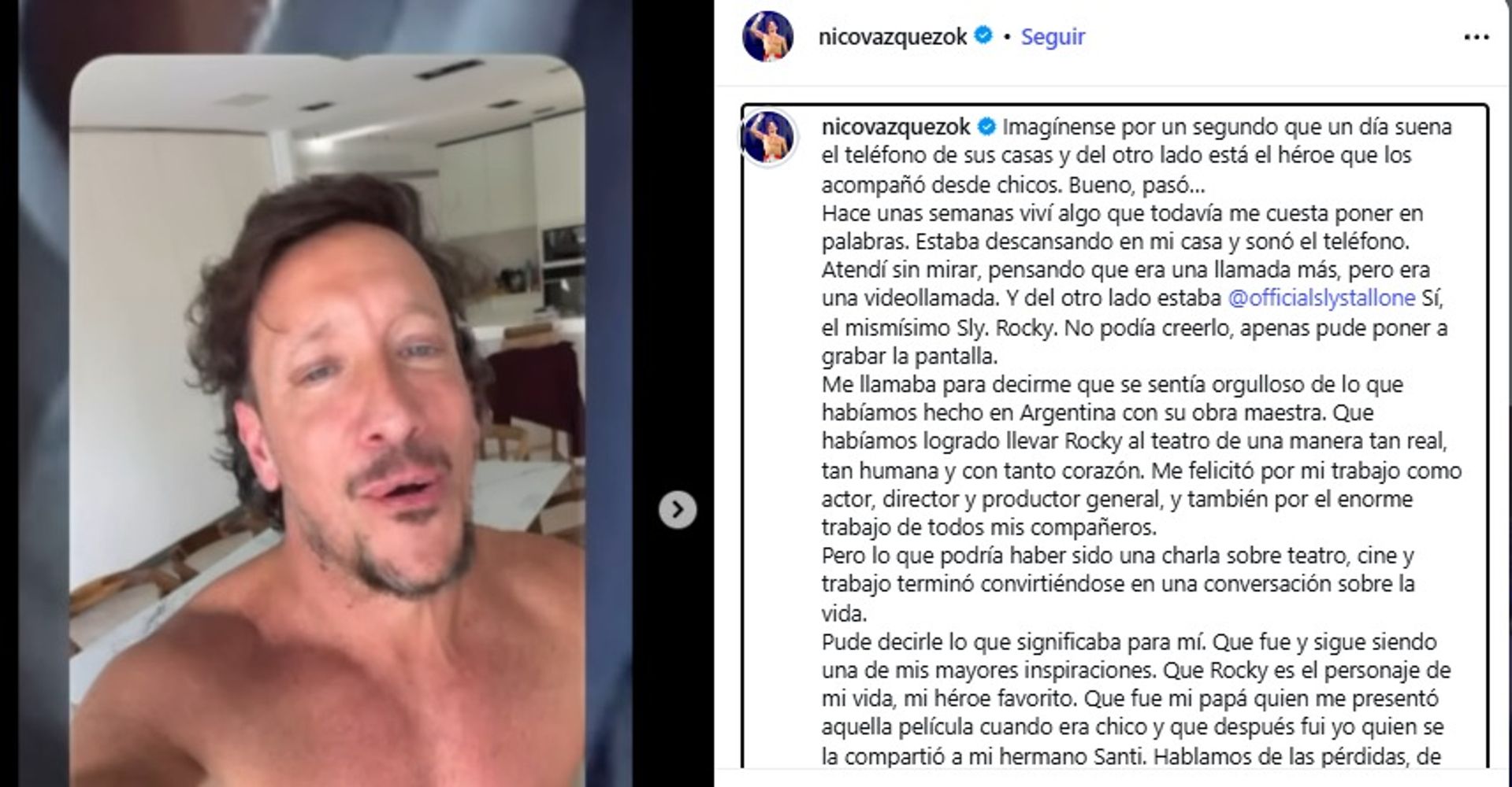 El actor argentino compartió en sus redes sociales el inesperado encuentro con su ídolo.