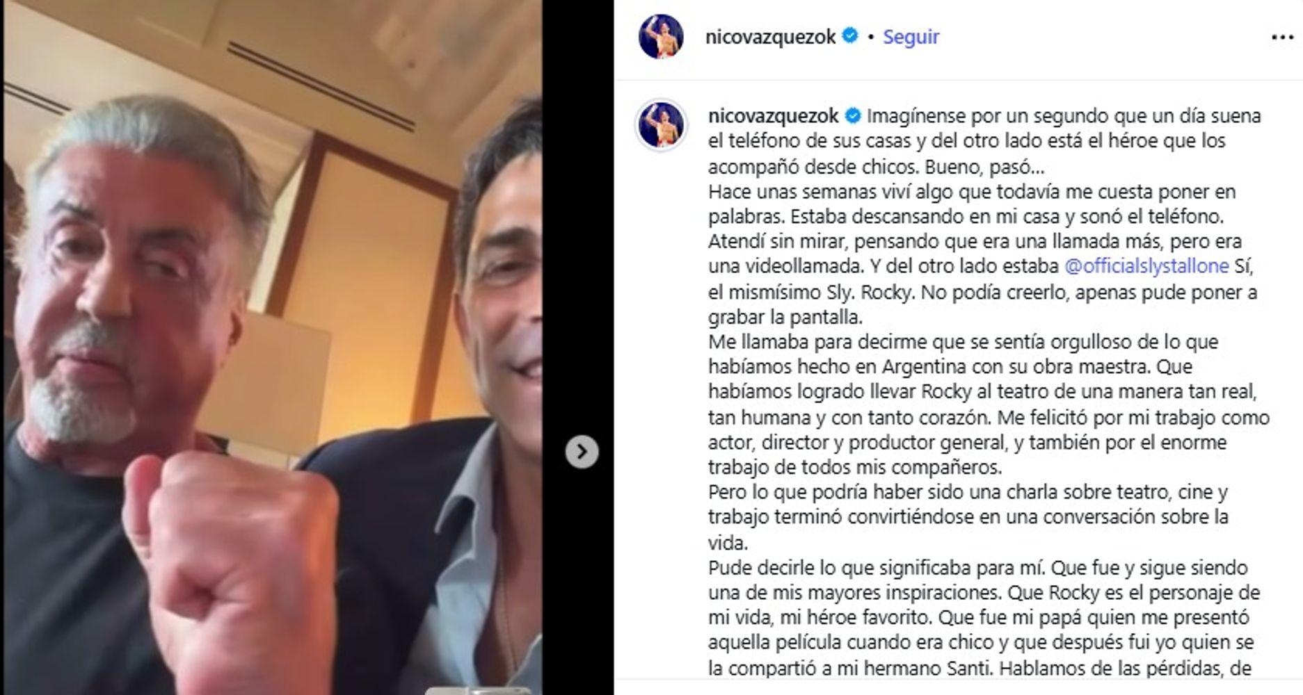 La videollamada con la estrella de Hollywood se convirtió en un recuerdo inolvidable para Nico Vázquez.