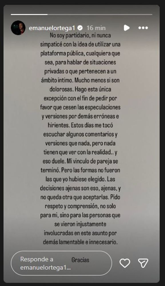 El comunicado de Emanuel Ortega