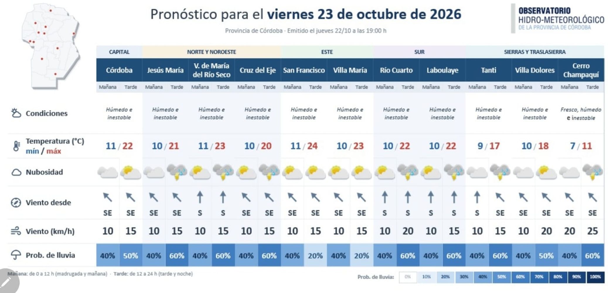 El pronóstico del OHMC para este viernes 23 de octubre.