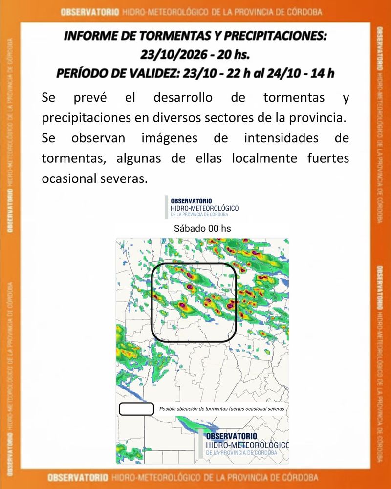 Informe de tormentas para Córdoba.