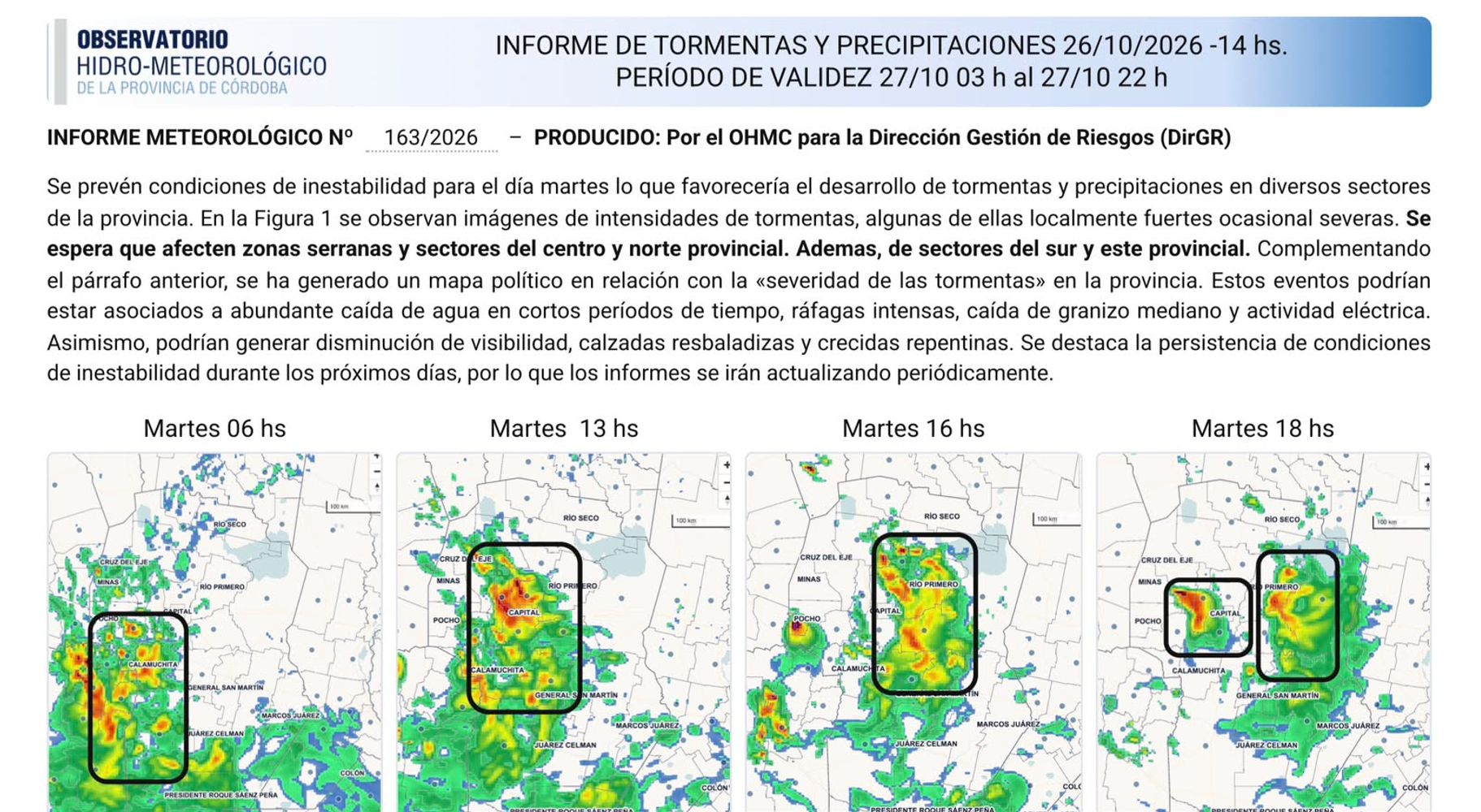 Clima en Córdoba para este martes 27 de octubre.