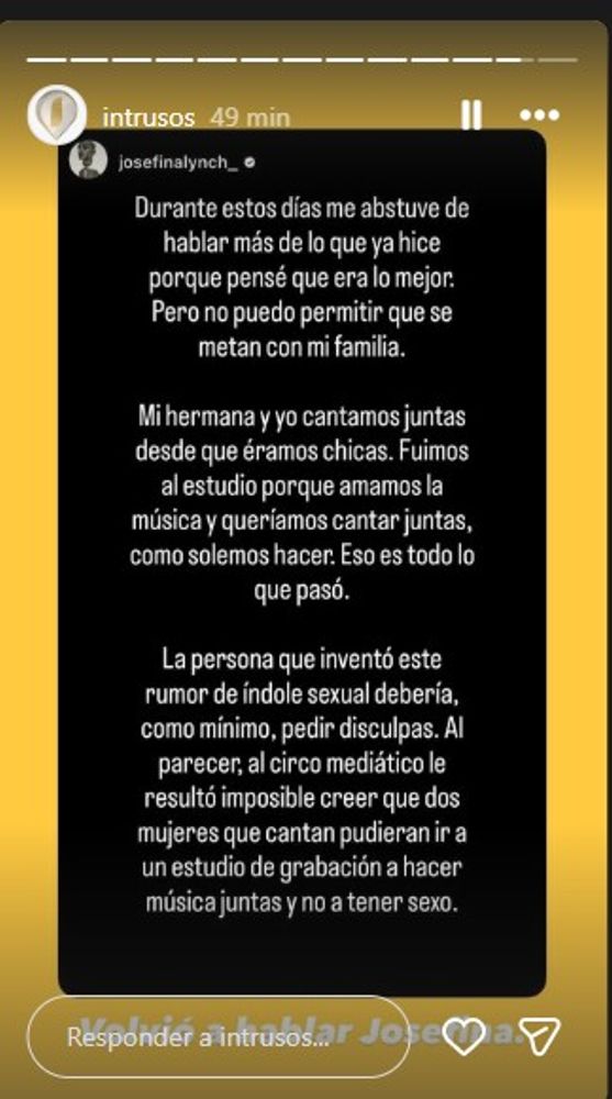 El descargo de Josefina Lynch sobre las versiones de un encuentro íntimo entre ella, su hermana y Emanuel Ortega