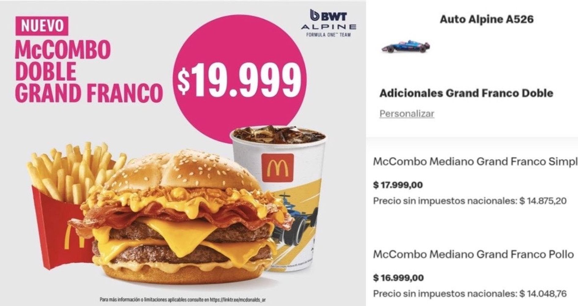 McDonald’s sacó un combo de Franco Colapinto: cuánto cuesta, qué trae y cómo es el auto coleccionable de la Fórmula 1