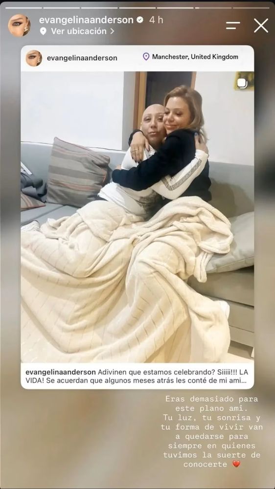 El dolor de Evangelina Anderson por la perdida de una amiga
