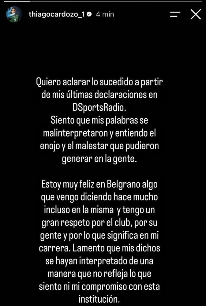 El pedido de disculpas de Thiago Cardozo.