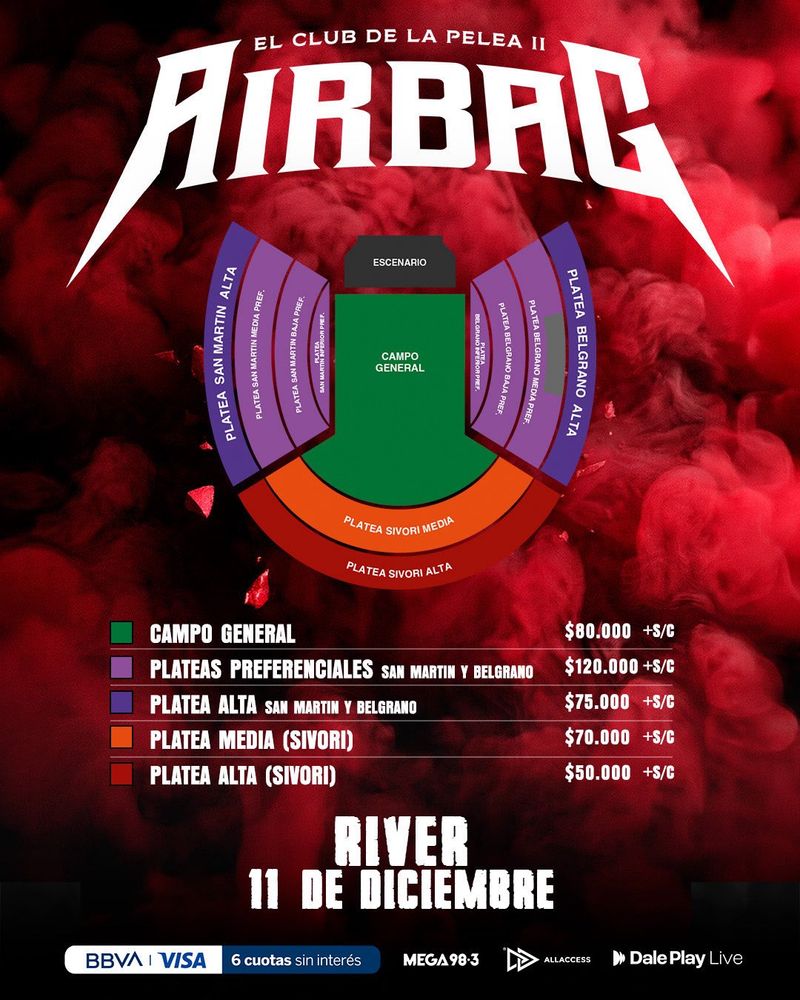 Airbag en River 2026: precios y cuándo comienza la venta de entradas del show reprogramado para diciembre