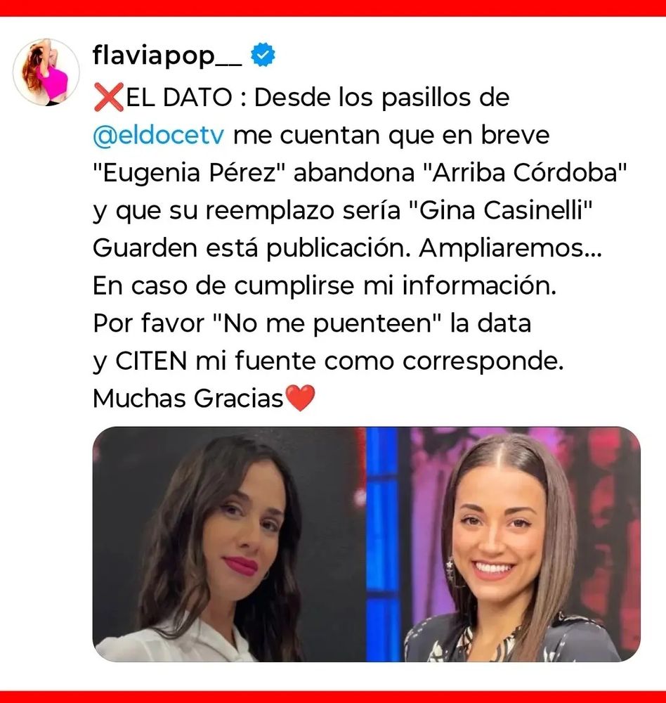 El posteo de Flavia Pop.