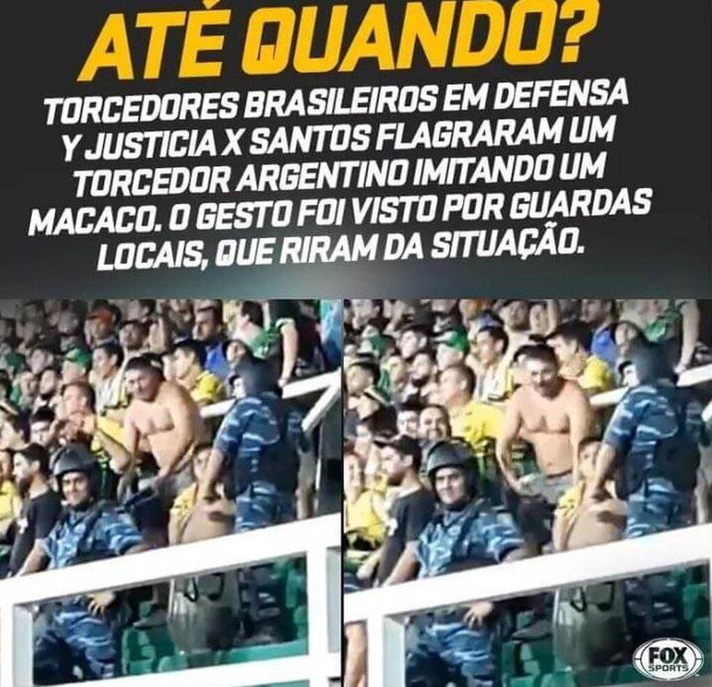 El gesto discriminatorio de un hincha de Defensa y Justicia hacia los jugadores del Santos