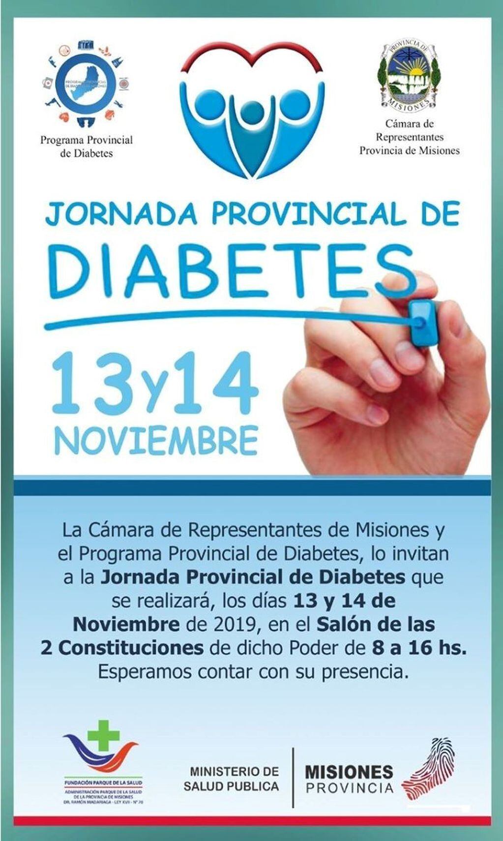 Jornada Provincial de Dabetes en Misiones, días 13 y 14 de noviembre.