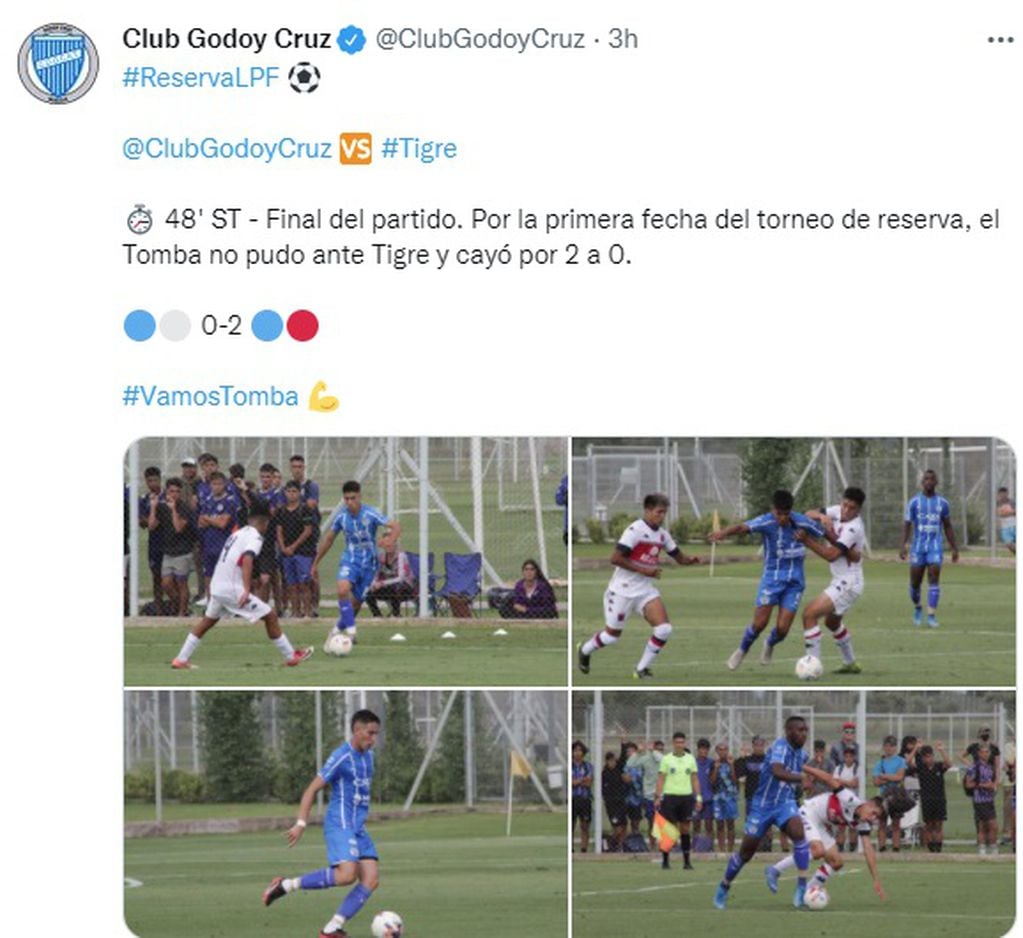 Godoy cruz no pudo ante Tigre en el partido de Reserva de la Liga Profesional.