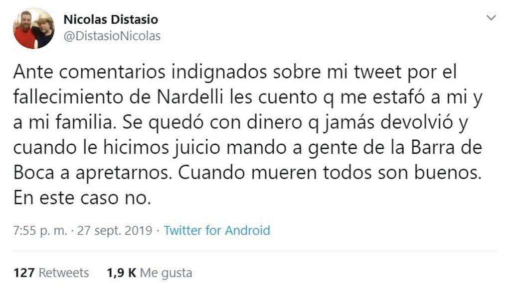 Un periodista deportivo acusó de "estafador" al escribano fallecido Marcelo Nardelli (Foto: captura Twitter)