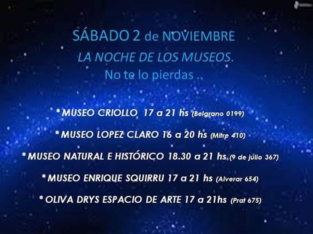 Horarios de la Noche de los museos en Azul.
