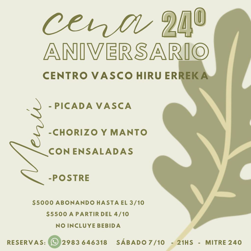 el Centro Vasco HIRU ERREKA celebra su 24°Aniversario con una cena