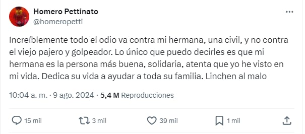 Qué dijo Homero, el hermano de Tamara Pettinato, tras el video filtrado con Alberto Fernández