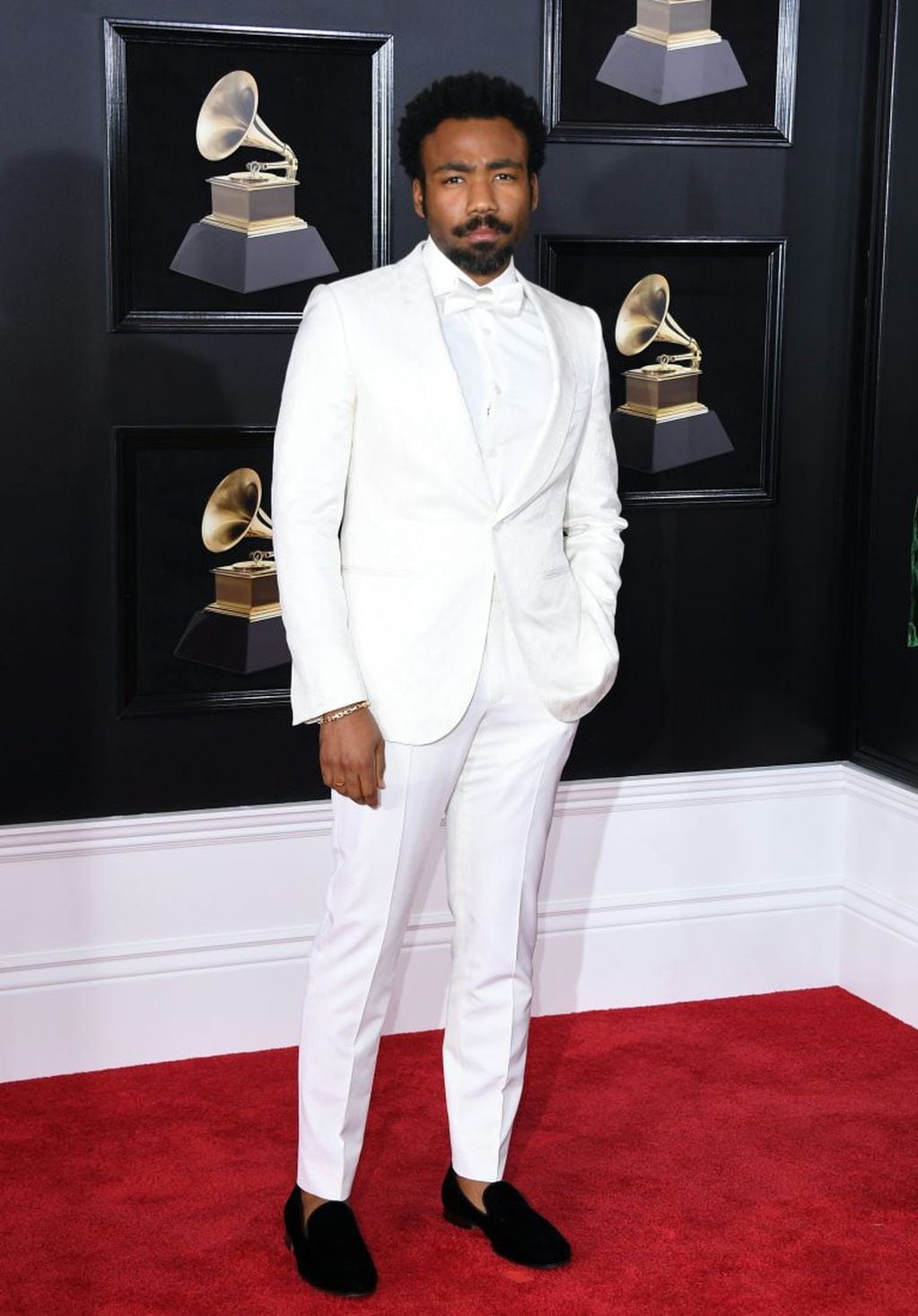 Childish Gambino arrives for the 60th Grammy Awards on January 28, 2018, in New York.  / AFP PHOTO / ANGELA WEISS