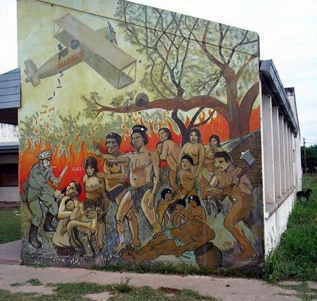 El mural en Chaco que representa la masacre de Napalpí.