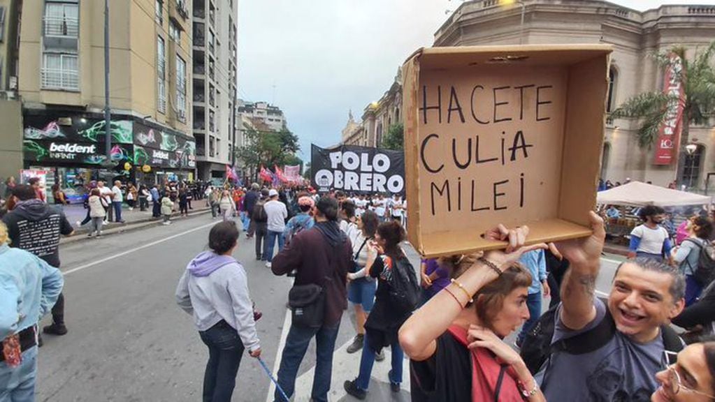 El cartel en contra de Milei que apareció en la marcha de Córdoba y se hizo viral.