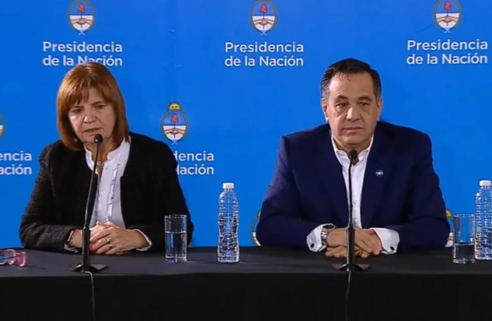 La ministra de Seguridad, Patricia Bullrich, y su par de Educación, Alejandro Finocchiaro. Crédito: Captura de video.