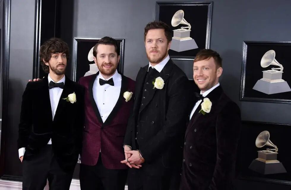 Imagine Dragons arrives for the 60th Grammy Awards on January 28, 2018, in New York.  / AFP PHOTO / ANGELA WEISS