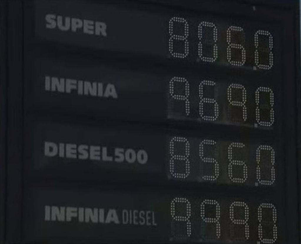 Nafta. El listado de precios de YPF en Córdoba.