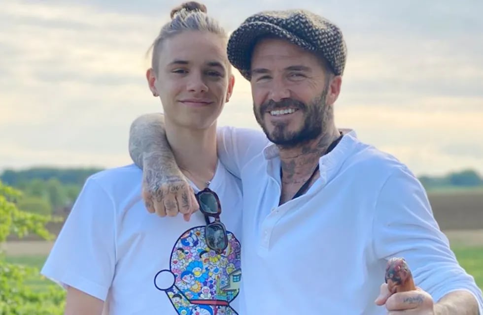 David Beckham junto a su segundo hijo Romeo. Gentileza.