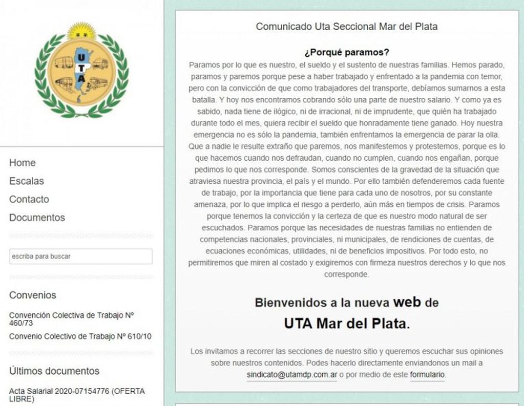 Comunicado de la UTA Mar del Plata (Web)